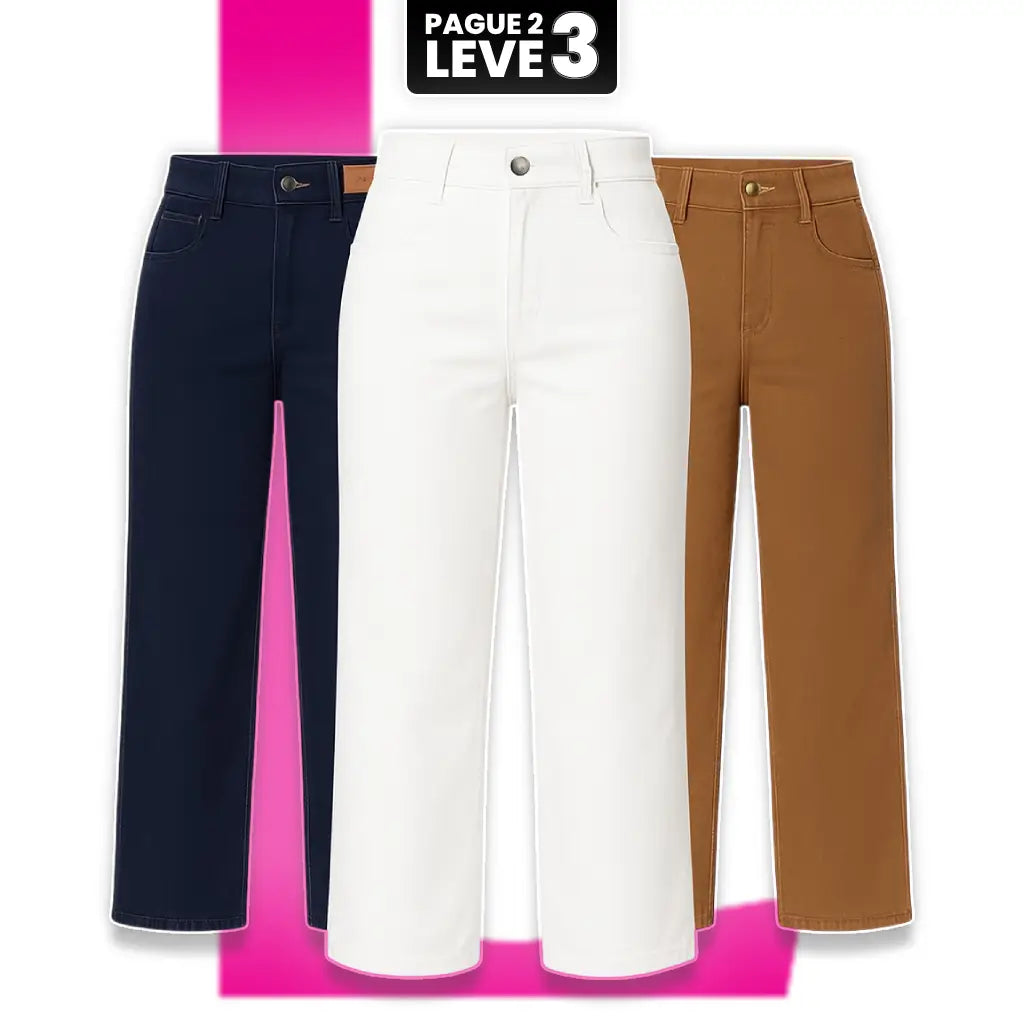 [Pague 2, Leve 3] Kit de Calças Jeans Femininas Celine com Cintura Alta em Algodão e Seda Gelo (Um Verdadeiro Luxo!) 1