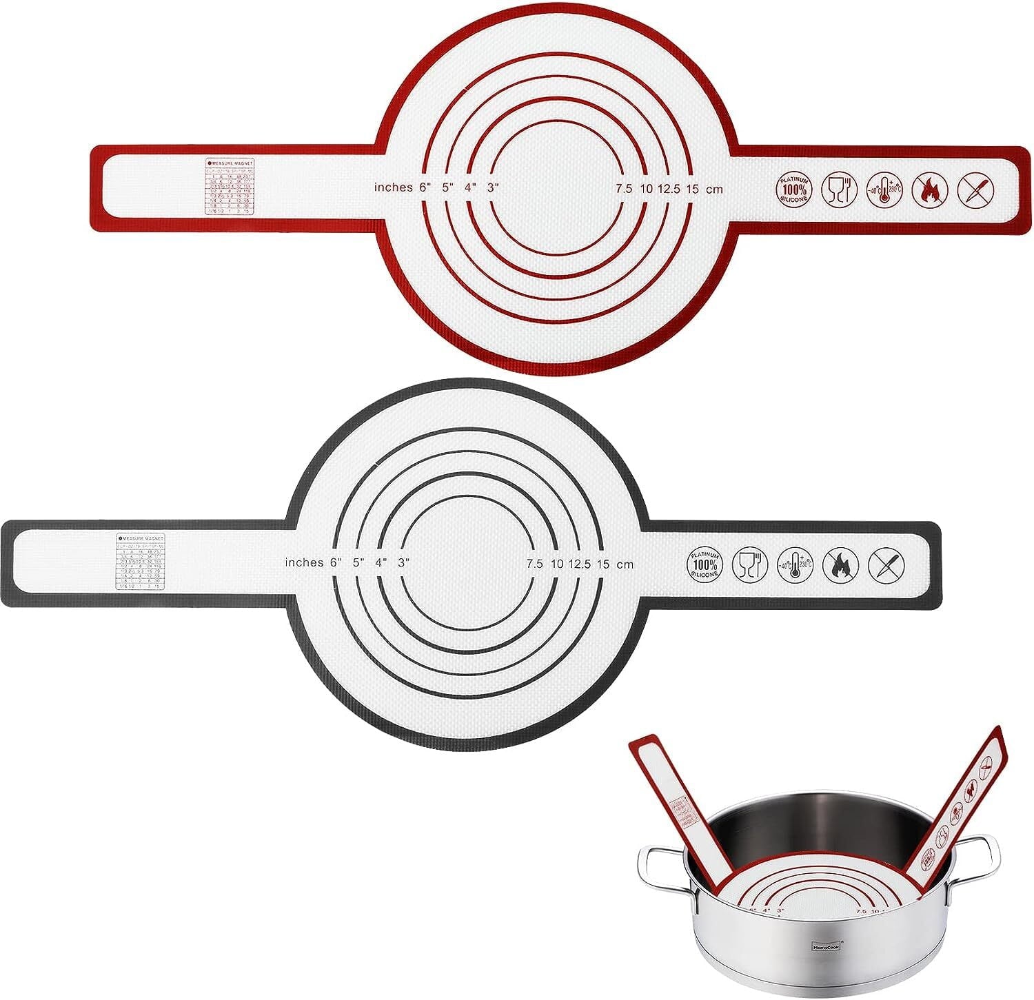 2Pcs Silicone Bread Sling for Dutch Oven, Non-Stick & Easy Clean Reusable Silicone Bread Baking Mat. With Extra Long Handles Bread Baking Sheet Line for Transferable Dough (Red + Black)