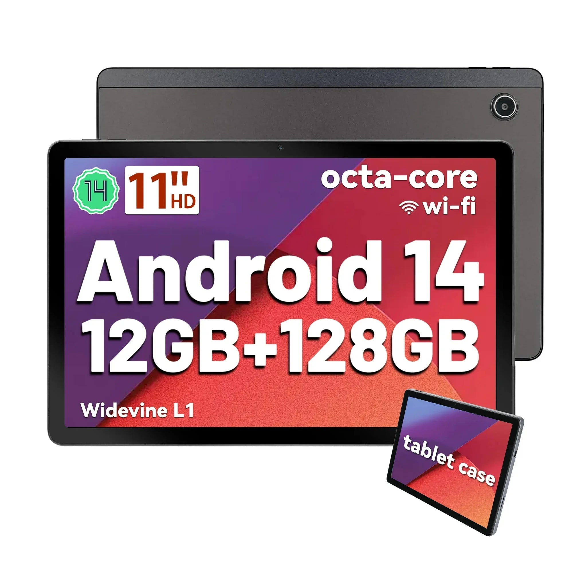 11 inch Tablet Android 14 with Octa-Core Processor, 12GB RAM+128GB ROM(1TB TF), 5MP+13MP, Split-Screen 6800mAh, Tablet with Case