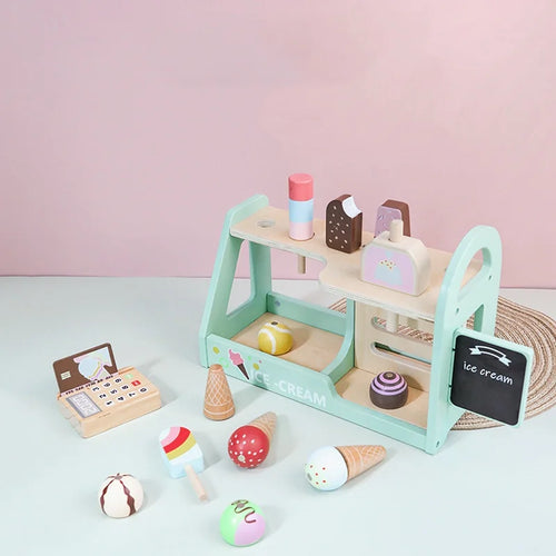 Wooden Ice Cream Toy for Kids Montessori Pretend Play Food Portable Ice Cream Stacking Toy Role Playing Games for Kids