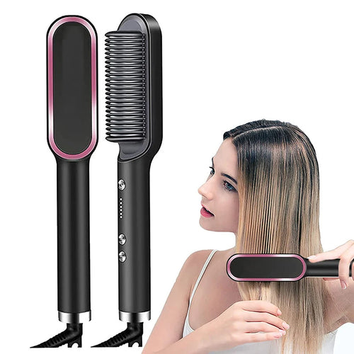 Hair Straightener Ceramic Hot Comb 2 in 1 Electric Straighten Hair Brush Negative Ion Fast Heating Styling Tool ﻿