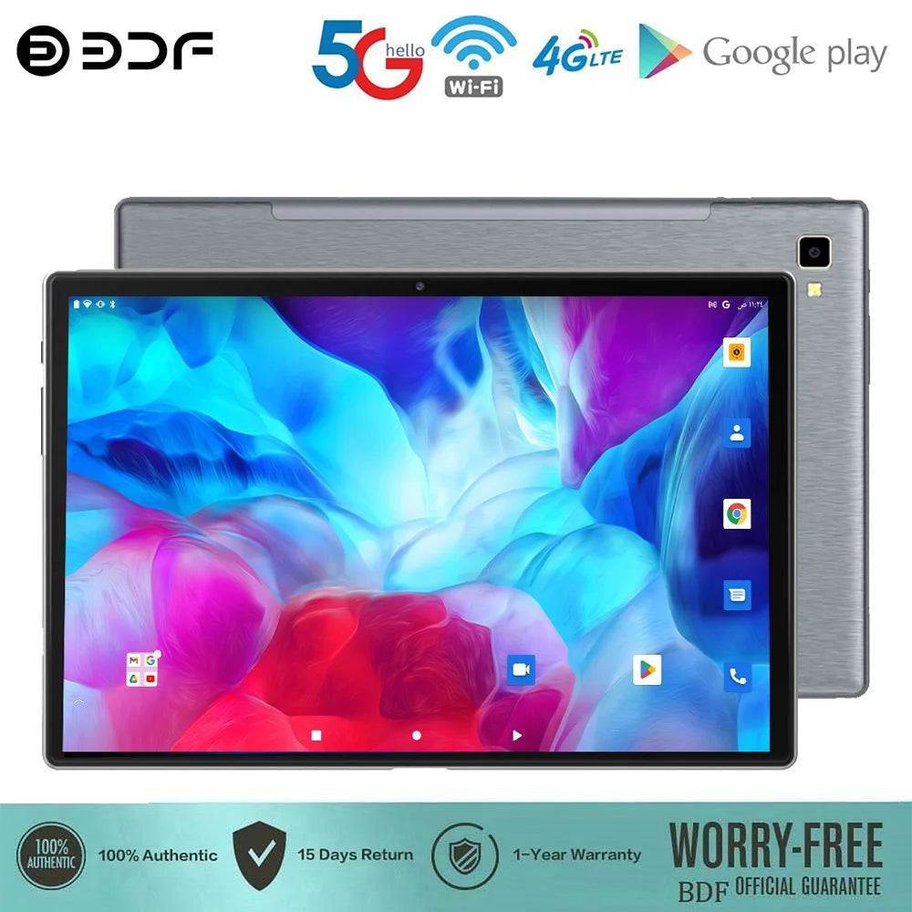 BDF New 5G Pad 10.1 Inch Android Tablets Octa Core 8GB RAM 256GB ROM 4G LTE 5G WiFi Tablet Pc Double SIM Card HD Display 6000mAh