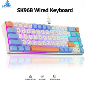 SOLAKAKA SK968 Wired Keyboard Optical Switches RGB Backlit Keycaps 60% Compact Office Computer Membrane Gaming Keyboard Portable - Zahrun