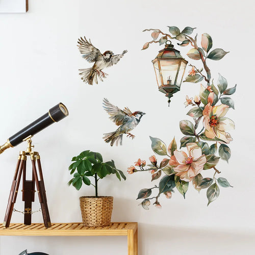 Painted Flower Stickers Bird Bedroom Living Room Decorative Wall Sticker Self-adhesive Room Decoration Room Decor wallpapers