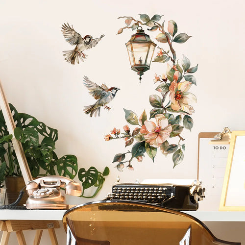 Painted Flower Stickers Bird Bedroom Living Room Decorative Wall Sticker Self-adhesive Room Decoration Room Decor wallpapers