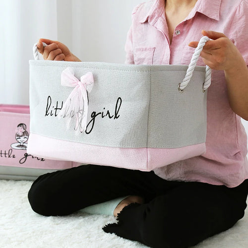 Pink Storage Basket for Girls Toys Cartoon Sundries Basket Clothes Storage Bin Collapsible Laundry Hamper for Home Organizer