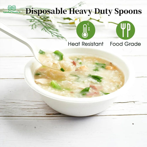 50-pack, 7-inch biodegradable disposable cutlery spoon, heavy-duty biobased CPLA cutlery for parties, barbecues and picnics