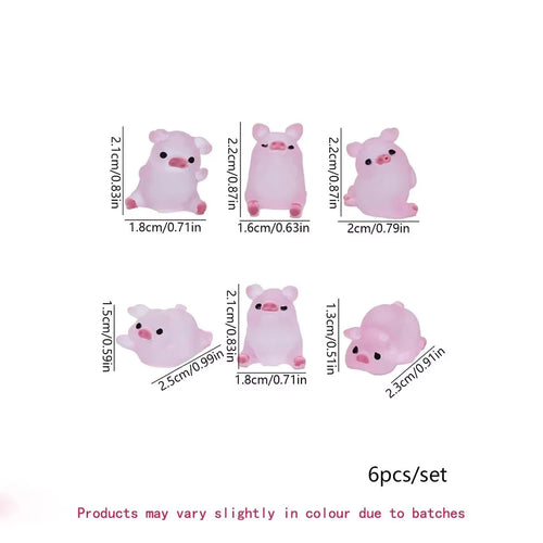 6PCS GLOW-IN-THE-DARK RESIN PIGGY ORNAMENT SET DIY KEYCHAIN MINI LANDSCAPE HOME CAR DESKTOP DECOR