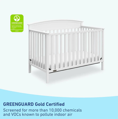 5-IN-1 WHITE CONVERTIBLE CRIB – GOLD CERTIFIED BABY BED FRAME TRANSFORMS INTO TODDLER BED, DAYBED & FULL-SIZE BED