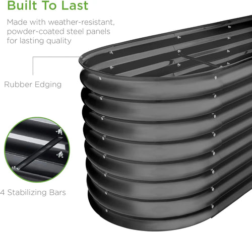 8x2x2ft Metal Raised Garden Bed, Oval Outdoor Deep Root Planter Box for Vegetables, Herbs w/ 4 Support Bars, 215 Gal Capacity