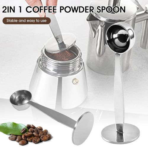 Coffee Scoop 2 In 1 Stainless Steel Coffee Spoon Coffee Tamper for Measuring Grinding Coffee Beans Standing Soop for Home Office
