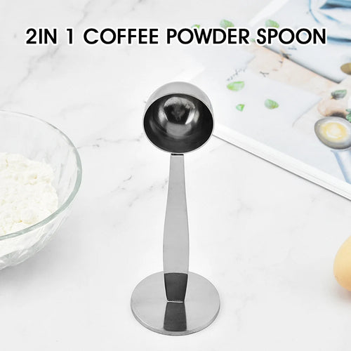 Coffee Scoop 2 In 1 Stainless Steel Coffee Spoon Coffee Tamper for Measuring Grinding Coffee Beans Standing Soop for Home Office