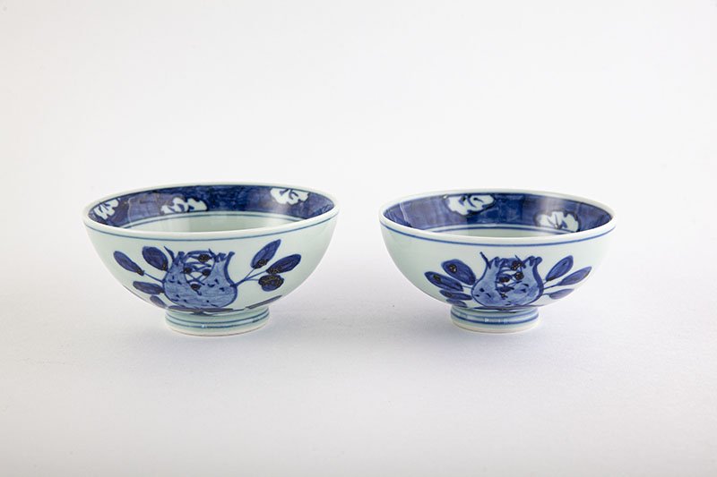 Shobido Kisen Kiln Old Sometsuke Flower and Bird Husband and Wife Bowl ...