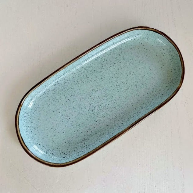 Billede af Casa Alegre Rustic Blend Turkist Ovalt Fad 30 cm - Turquoise