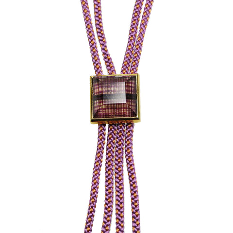 Bolo Tie Pink Silk Gold Square TAMARUSAN