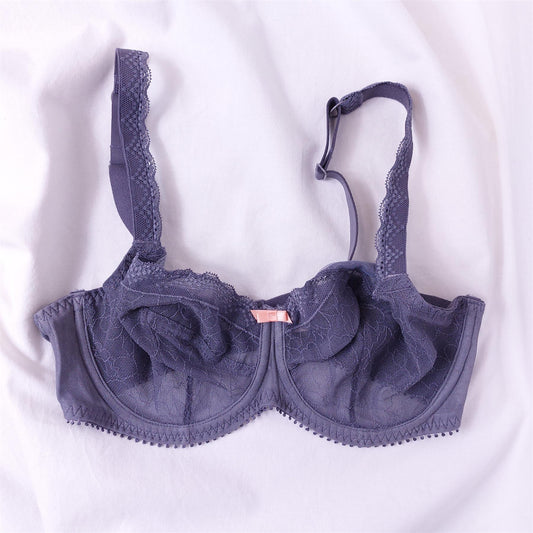 2pk Sheer Lace Bras Full Cup Underwired Non-Padded Multipack Grey or P