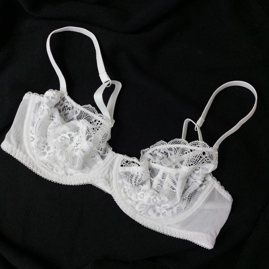 Sheer Lace Bra Underwired Non-Padded Floral Embroidery Full Cup Grey 3 –  Worsley_wear