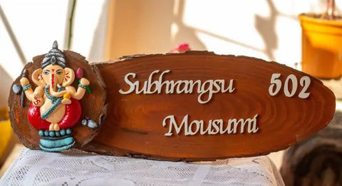 Wooden Name Plate Designs Using Lucky Symbols