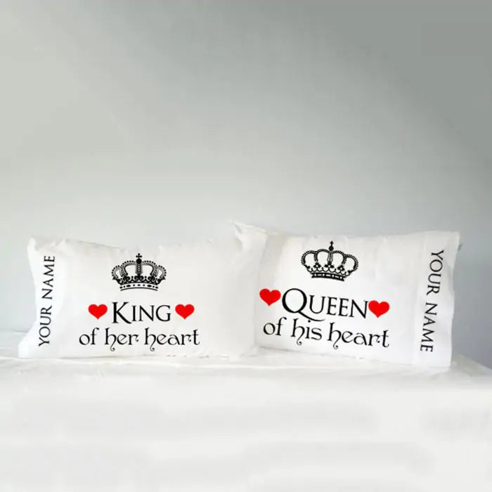 Personalised Queen Of My Heart Pillow Covers - Set Of 2