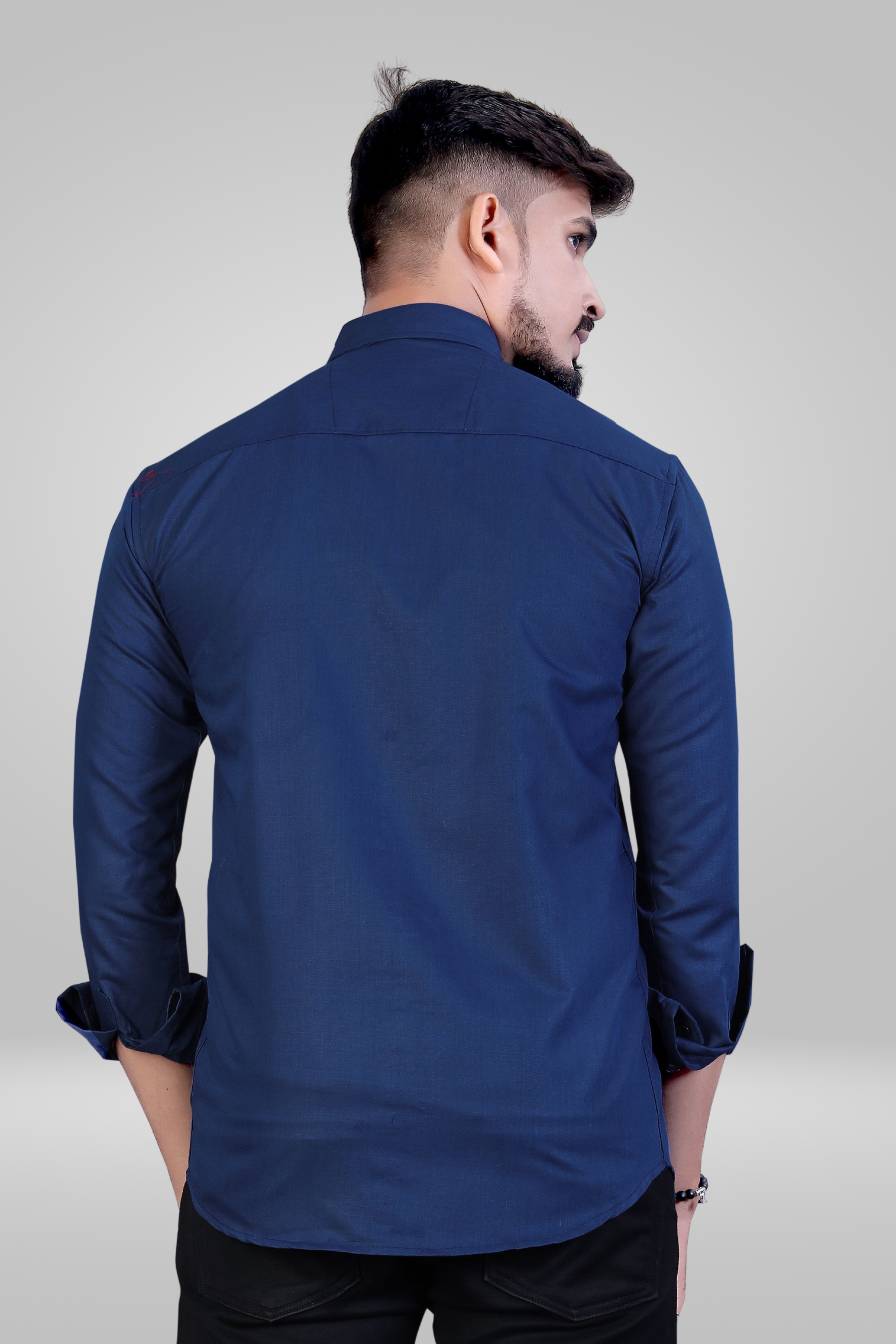 Men Royal Blue Solid Pure Cotton Casual Shirt