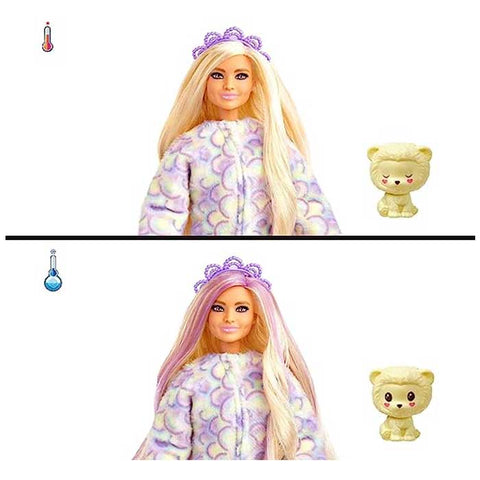 Barbie – Cutie Reveal Pigiama Party Set regalo, con 2 bambole e 2 cuccioli,  include 35+ sorprese e costume di peluche, con effetto cambia colore,  giocattolo per bambini, 3+ anni, HRY15 –