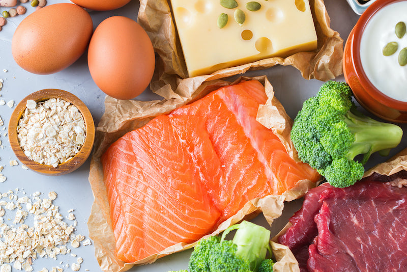 Aerial view of a display of keto friendly foods