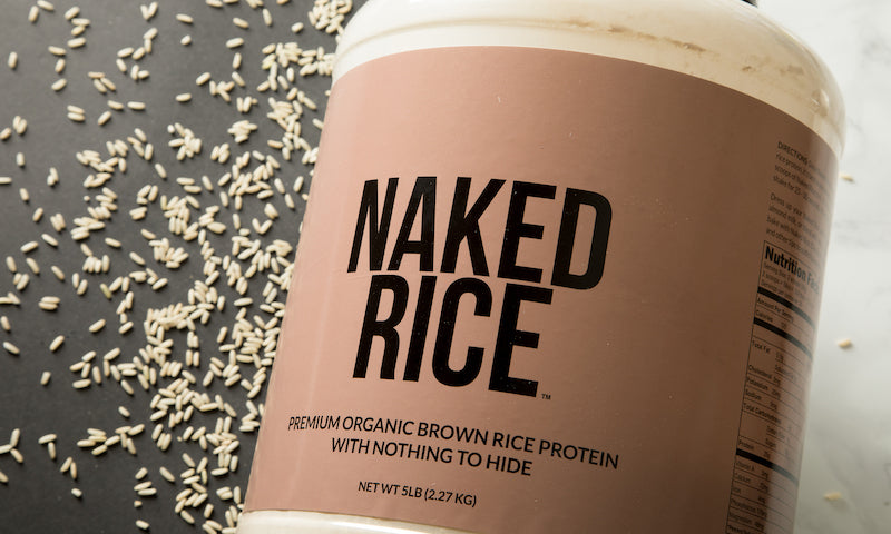 Product image of Naked Rice against a white and black background