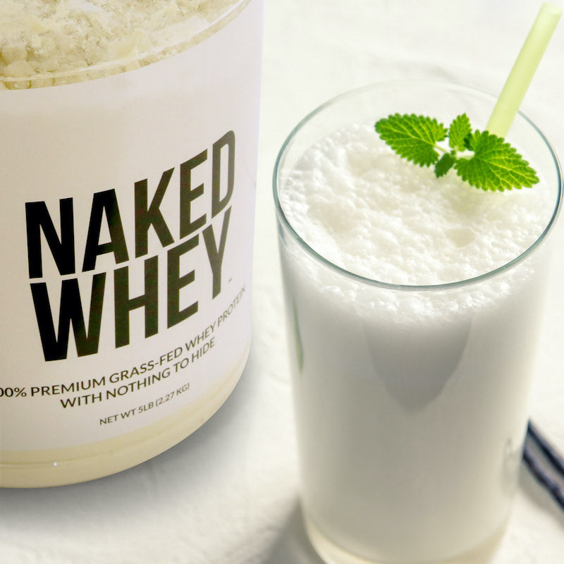 Naked Whey protein powder with a protein shake 