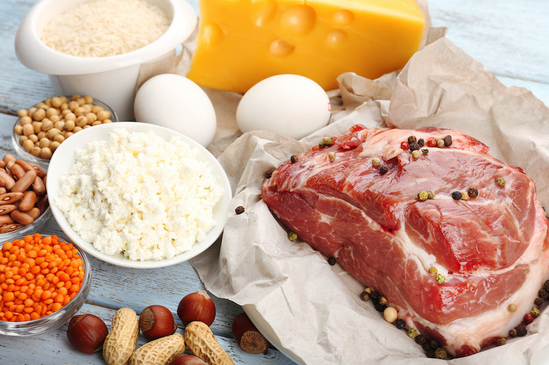 Protein rich foods arranged on a table