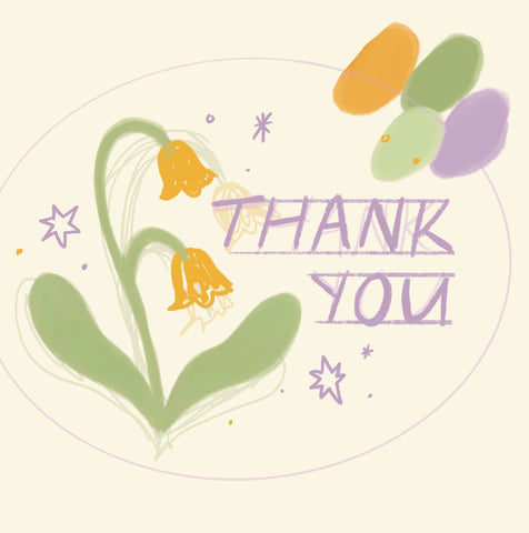 Messy sketch of thank you sticker concept