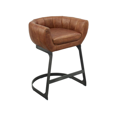 Cantilever Genuine Leather Bar Stool With Black Metal Legs | Art Leon