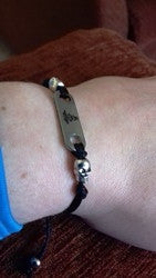 Black medical alert bracelet cord adjustable ladies