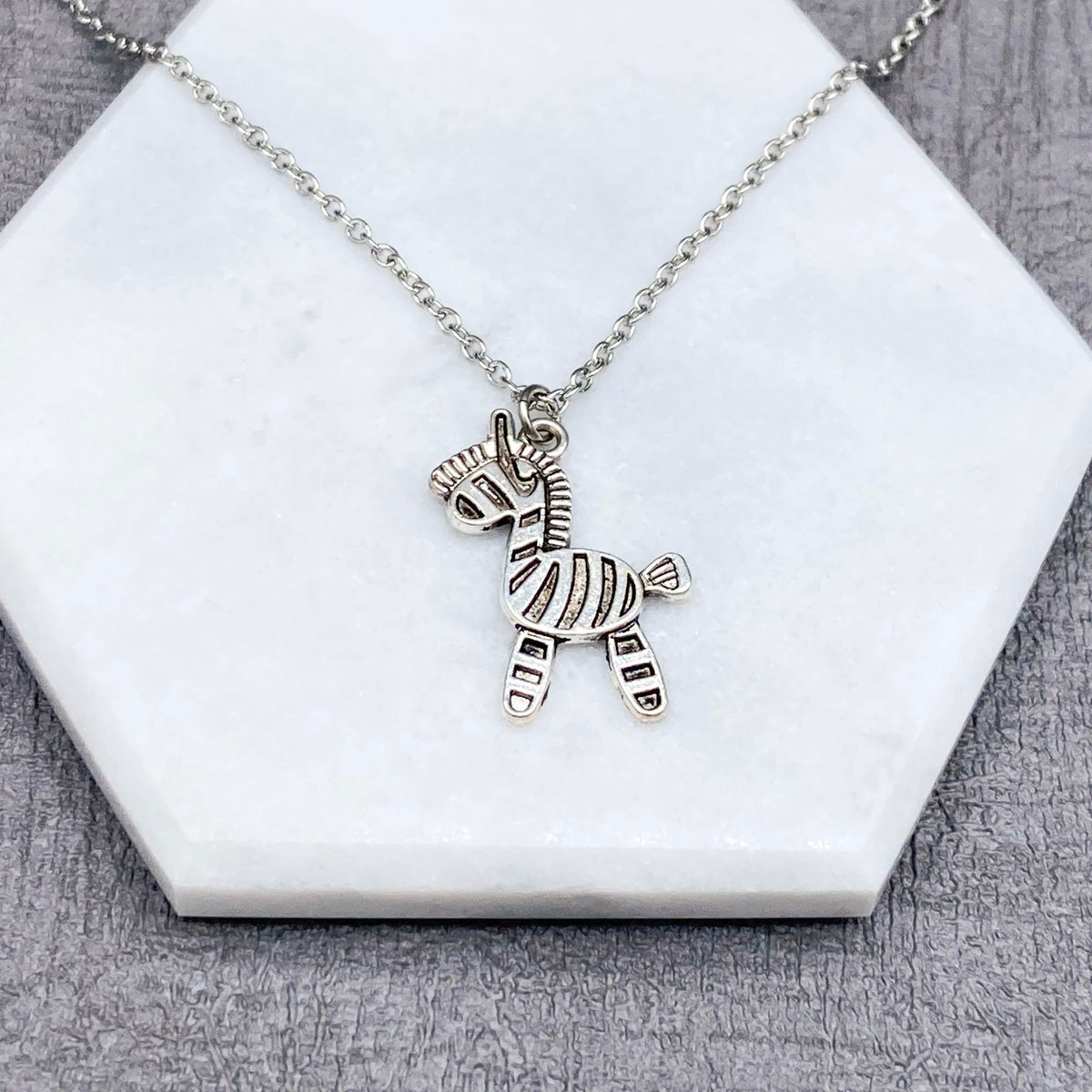 Golden EDS Zebra Necklace Gold Toned White Enamel Zebra Pendant