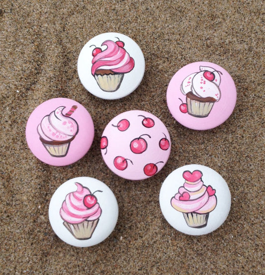 Pink Cupcake Knobs - Hand painted