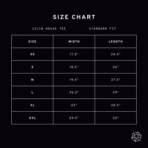 12/10 ROCKWELL HOUSE TEE SIZE CHART
