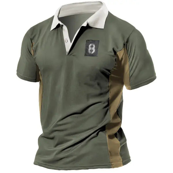 Men’s Vintage Tactical Colorblock Print Polo Short Sleeve T-Shirt