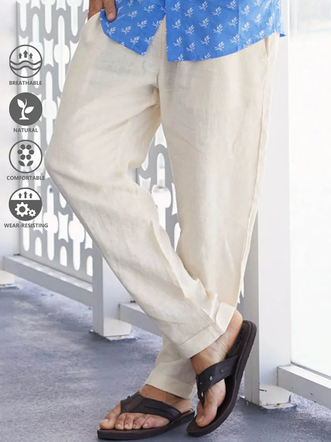 Cotton Linen Casual Basics Plain Hawaiian Big and Tall Trousers