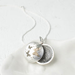 Silver and Gold Butterfly Fingerprint Memorial Locket