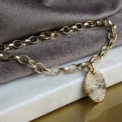 memorial fingerprint charm bracelet in silver or gold
