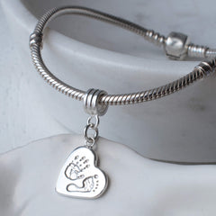 Baby Handprint and Footprint Charm with carrier bead - fits pandora style bracelets