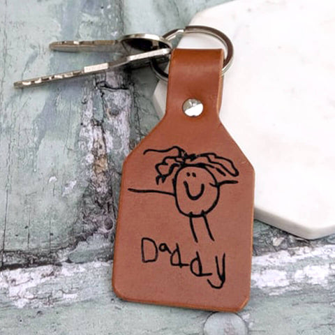 Child's drawing personalised leather keyring for Dad on Father's Day