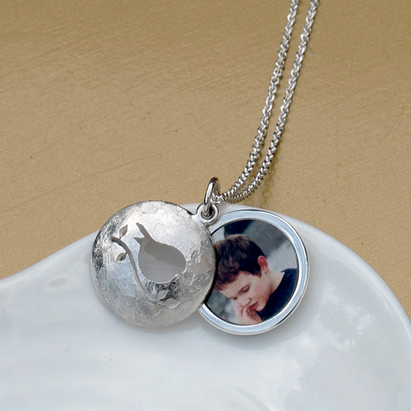 Personalised Photo Jewellery | Silver Robin Photo Locket Necklace