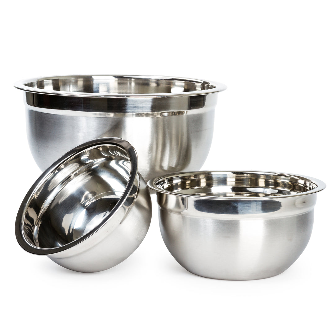  Tezzorio (Set of 10) Stainless Steel Mixing Bowl Set, 3/4-1  1/2-3-4-5-8-13-16-20-30 Quart Polished Mirror Finish Nesting Flat Base Bowls,  Mixing/Prep Bowls: Home & Kitchen