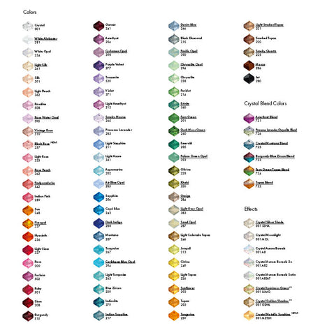 Swarovski Crystal Colour Chart