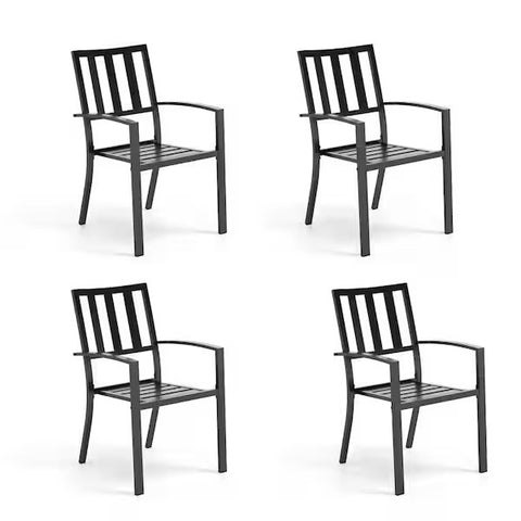 Black Stackable Stripe Metal Patio Outdoor Dining Chair