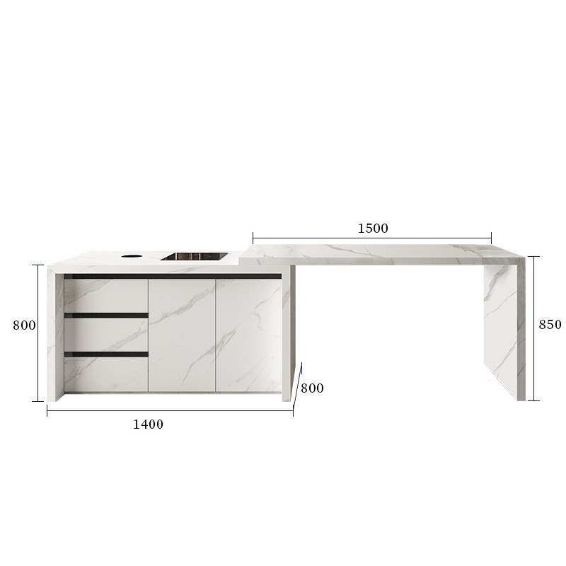 the size of Extendable White Kitchen Island with Sintered Stone Surface Built-in Storage 304 Metal