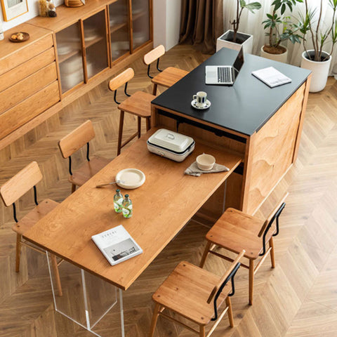 Cherry wood island that doubles as a desk of wooden kitchen design