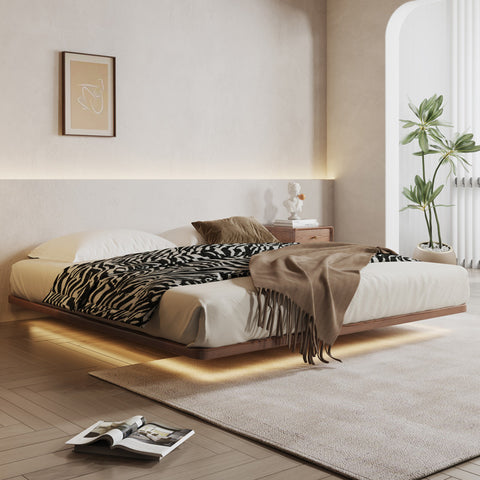 Cream style bedroom decoration with wooden floor and white sheets on solid wood hanging bed board