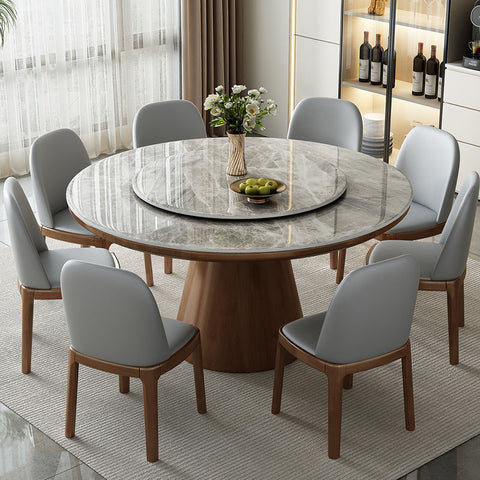 Solid conical table base and solid wood full support plywood space saving round dining table