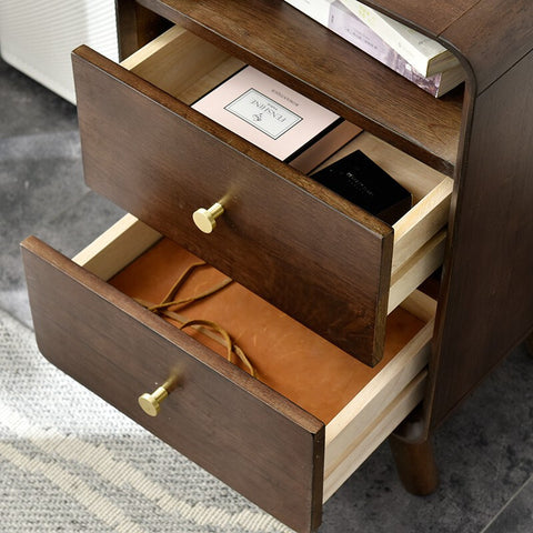 Two storage spaces in solid wood bedside table